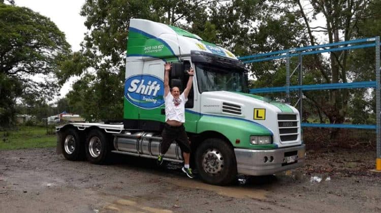 Person happy for the green and white semi-truck.